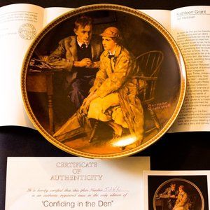 Norman Rockwell Fine China Collectible " Confiding in the Den" 14K Gold Trim